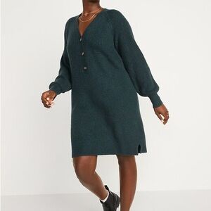 Old Navy | Long-Sleeve Rib-Knit Mini Sweater Dress | Dark bottle green | Small